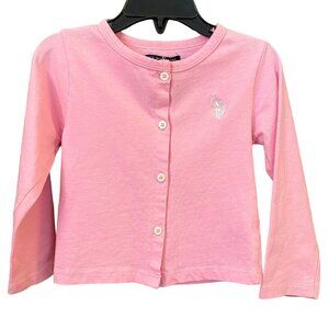 US Polo Assn Baby Toddler Pink Cardigan Size 2T Embroidered Pony Logo Cotton